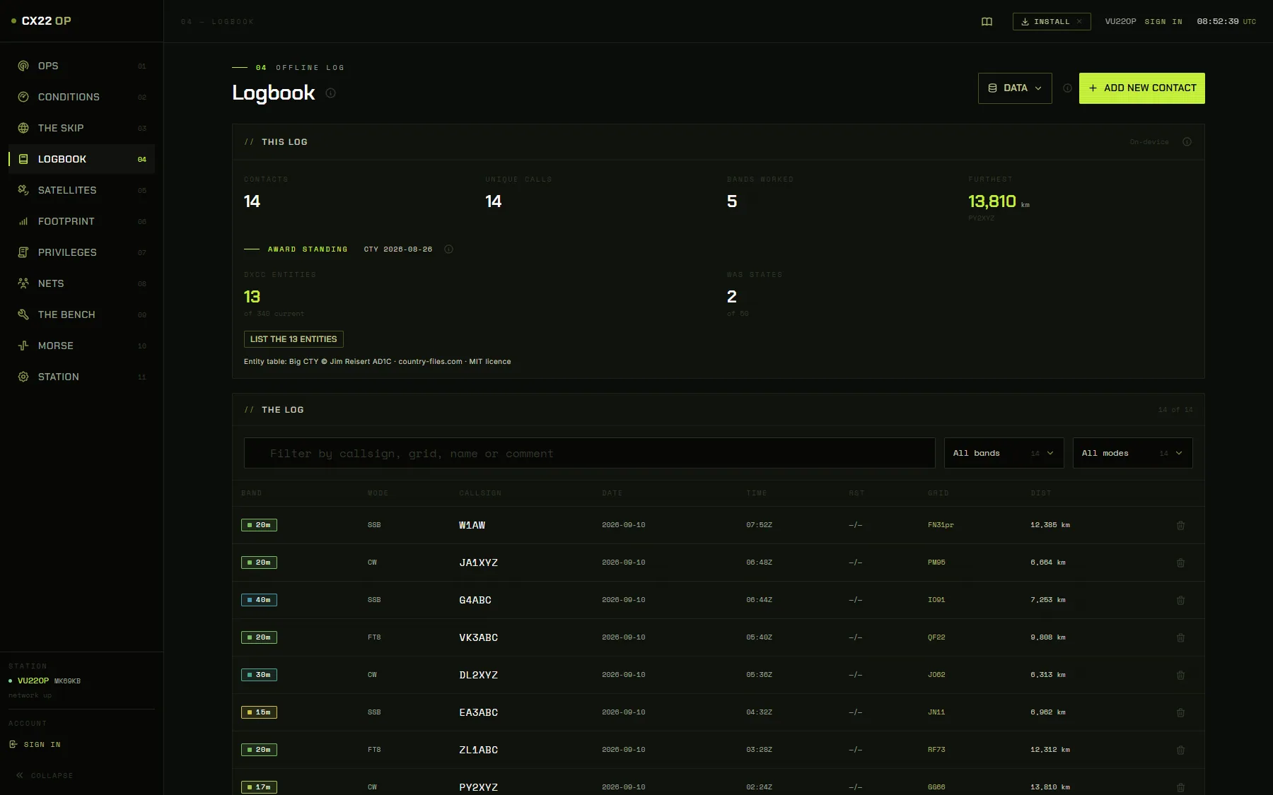 CX22OP — Logbook